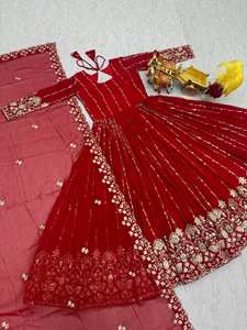 Vestido de Fiesta Moderno con Dupatta de Faux Georgette, Bordado con Lentejuelas de 5mm, Corte Regular, Largo hasta el Suelo - Product Image 5