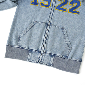 เสื้อฮู้ดซิปเต็มตัวสีน้ำเงินเดนิม SGRHO แขนยาว ลายตัวอักษรกรีก เสื้อฮู้ดมีซิปด้านหน้า สไตล์ลำลอง แฟชั่นสำหรับชมรมนักเรียน - Product Image 3