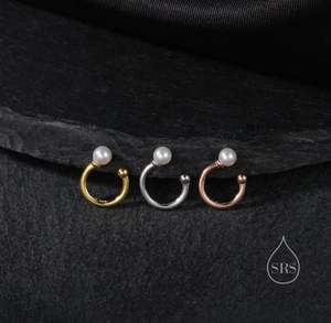 Manchette d'oreille en argent sterling sans perçage, avec perle, argent, or ou or rose, simple et minimaliste - Product Image 1