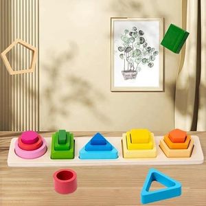 Juguete de Madera para Clasificar y Apilar Formas, Rompecabezas de Bloques Geométricos Montessori, Reconocimiento de Colores, Juguete de Aprendizaje de Motricidad Fina para Niños Pequeños - Product Image 5