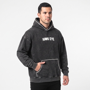 Sweat-shirt à capuche surdimensionné pour homme, délavé à l'acide, avec strass, en coton vintage, style streetwear - Product Image 3