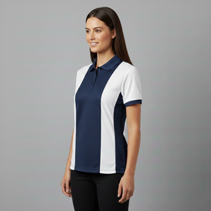 Prix de gros – Polo femme color block à manches courtes, logo brodé, séchage rapide, style décontracté, bleu marine et blanc – En promotion - Product Image 6