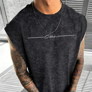 Washed Casual Style Tank Top for Men Local US Warehouse Gym Use with Memorial & Slogan Graphic Print 3 Colors Cheap Price - Product Image 1