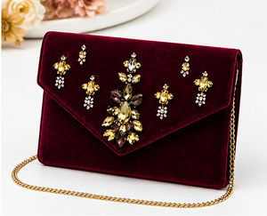 Bolso de mano de terciopelo color borgoña |   Bolso de Noche Decorado |   Bolso de Lujo con Adornos Elegantes - Bolso Decorativo Sofisticado - Product Image 3