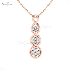 Pendentif en grappe de diamants de 0,44 carats, clarté I1-I2, serti pavé, avec pendentif torsadé en or 14 carats marqué, pour elle, de fournisseurs vérifiés - Product Image 3