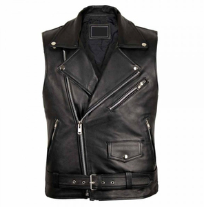 Chaleco de Motocicleta de Cuero Genuino para Hombre, con Correa Lateral Ajustable, Cierre de Cremallera, Ropa Exterior Cortavientos para Conducir en Invierno - Product Image 5