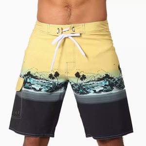 <b>Mens</b> Printed Board Shorts Quick Dry Drawstring Casual Beach Swim <b>Trunks</b> with Pockets Mid Waist Yellow Black Design - Product Image 5