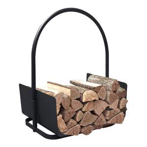 Portable Black <b>Fireplace</b> Log Holder with Handles Firewood Storage Log <b>Baskets</b> Accessory Set - Product Image 1