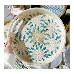 Modern Floral Pattern Serving <b>Tray</b> with Brushed Finish Dishwasher Safe Handles for Residential & Restaurant Use - Product Image 1