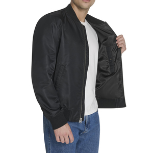Dernière tendance de la mode, veste bomber en nylon à fermeture éclair unie pour homme, style streetwear décontracté d'hiver - Product Image 1