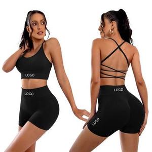 2 Piece Set Breathable Elastic Waist <b>Knee</b> Length Mid Waist Yoga Sets - Product Image 6