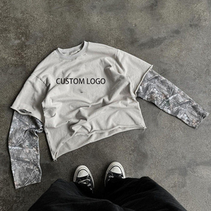 Streetwear Custom Men Cotton Oversized Acid Wash Screen Print Double Layer Long Sleeve T-shirt Heavy Weight 300gsm t Shirt - Product Image 1