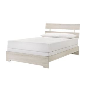 Letto a piattaforma singolo rustico con testiera a doghe, finitura bianco anticato contemporanea per arredamento camera da letto giovanile - Product Image 1