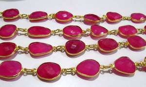Natural Hot Pink Chalcedony Briolette Faceted Bezel Connector <b>Chain</b> - Product Image 2