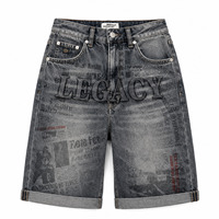 Shorts en jean Y2K style journal imprimé, délavé clair, broderie estivale, gris délavé, streetwear pour hommes, faible MOQ, fournisseur en gros
