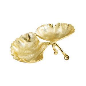 Nouveau plateau double feuille de ginkgo en or design de bol double décoratif idéal pour servir des collations de fruits secs ou des accents élégants pour la maison - Product Image 1
