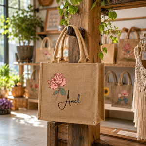 Sacs fourre-tout en jute personnalisés de qualité supérieure pour femmes, imprimé floral, réutilisables, écologiques, légers, durables, sacs à main pour le shopping et les cadeaux - Product Image 4