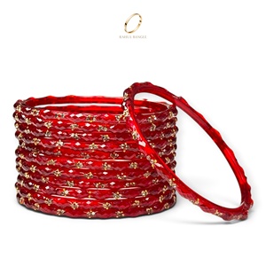 Wholesale Indian Ruby Red <b>Crystal</b> Raindrop Glass Kashmiri Bangles Gold Plated Finish <b>for</b> <b>Women</b> Wedding Party and Festival Wear - Product Image 2