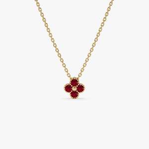 Colgante de Flor de Trébol Rubí, Collar Delicado de Lujo, Piedra de Nacimiento de Julio, Plata de Ley 925, Chapado en Oro de 14K, Joyería Fina, Regalo para Fiesta - Product Image 1