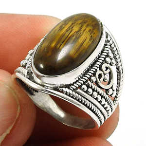 Anillo Hecho a Mano en Plata de Ley 925 con Gran Piedra Natural de Ojo de Tigre, el Mejor Regalo de Joyería Boho para Ella - Product Image 2