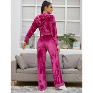 Fashionable <b>Women's</b> Set Solid Color Velvet <b>Cardigan</b> with Zipper and Drawstring Pants Two-piece Casual Sportswear Set - Product Image 5