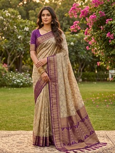 Sari de Tela de Algodón Suave - Estilo Indio/Pakistaní Moderno con Bordado Intenso para Baile de Graduación/Fiesta/Diwali - Product Image 6