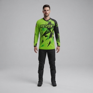 Camiseta de Motocross Personalizada para Hombre, Verde Neón y Negro, Diseño Geométrico, Manga Larga, para Motocross, BMX, Carreras, 100% Poliéster, Secado Rápido, OEM - Product Image 1
