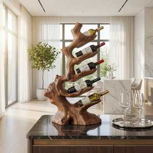 Étagère à vin murale en bois moderne marron pour présentation - Product Image 4