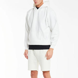 Conjunto de Sudadera con Capucha Blanca y Pantalones Cortos para Hombre, Estilo Casual, Holgado, Color Sólido, Chándal de Algodón para Primavera - Product Image 1