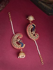 Luxury Gold Plated Certified Kundan <b>Ear</b> <b>Cuff</b> Jhumka <b>Earrings</b> Women Indian Bridal Wedding Jewelry Peacock Pearl Drop Style Ethnic - Product Image 6