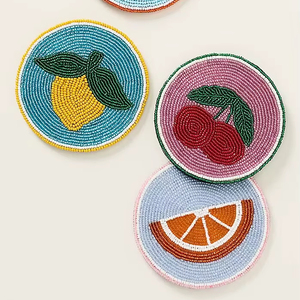Colorful Fruit <b>Beaded</b> Modern Durable Round Handmade <b>Coaster</b> Set Lemon Cherry Orange Drink <b>Coasters</b> Table Decor HK EXPORTS - Product Image 1