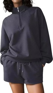 Vente Chaude – Sweat-shirt Femme Oversize à Col Zippé Imprimé Géométrique, Manches Longues, Épaules Tombantes, en Polyester Tricoté, Idéal pour l'Automne, OEM - Product Image 3