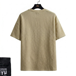 2026 customized Men <b>khaki</b> with Grey Chest printed Stripe drop shoulder Casual loose fit Fashionable Summer trendy <b>top</b> apparel - Product Image 2