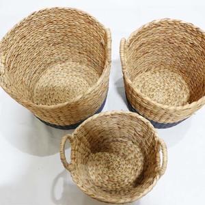 Cesta de Almacenamiento Redonda de Jacinto de Agua Tejida a Mano con Asas para Lavandería, Baño, Cocina y Sala de Estar - Product Image 3