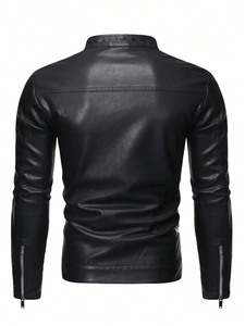 Veste en cuir vieilli de haute qualité pour hommes, style motard, col montant, parka pour motos, veste pour hommes - Product Image 1
