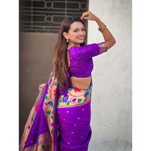 Elite Weaves Purple Paithani Silk Zari Woven Saree with Big Border <b>Indian</b> & <b>Pakistani</b> <b>Clothing</b> 650g - Product Image 3