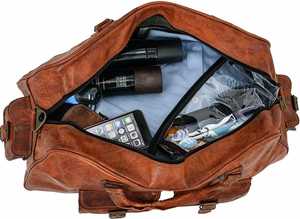 Bolsa de Viaje de Cuero Genuino, Estilo Vintage, Marrón, con Correa para el Hombro, Cierre de Cremallera, Unisex, Duradera, de Poliéster - Product Image 2