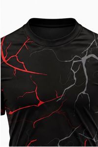 Men's Black Red Lightning Print Short Sleeve <b>Compression</b> Shirt Crew Neck Moisture Wicking Fitted Polyester Sport Top - Product Image 3