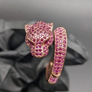 Anillo de Cabeza de Leopardo con Rubí Rosa, Plata 925, Chapado en Oro Blanco de 14K, Anillo de Joyería de Moda Hip Hop de Lujo para Hombre - Product Image 5