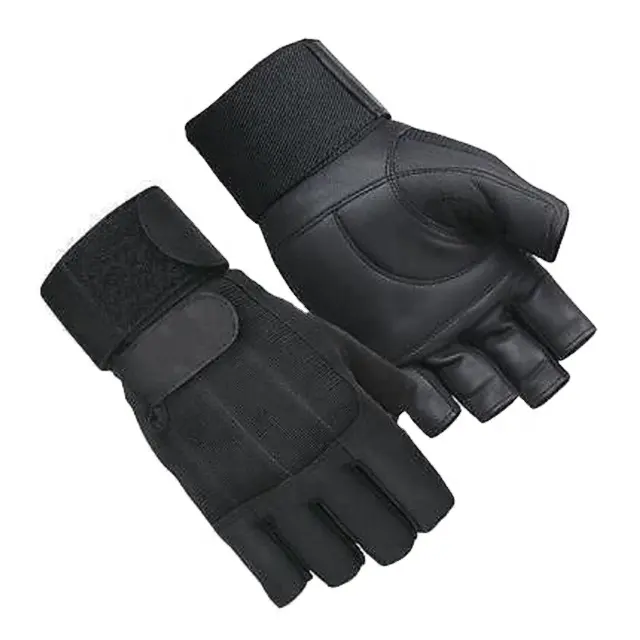 Gants en cuir pour hommes, haltérophilie, rembourré, longue sangle, entraînement, Gym, exercice, Fitness, sport, sans doigts