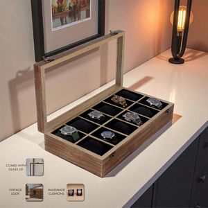 Boîte à montres en bois pour hommes, rangement et organisation de montres, présentoir à montres, boîte à bijoux pour femmes, 8 emplacements - Product Image 1
