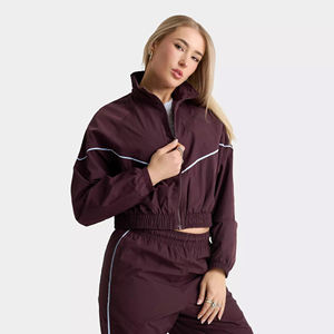 Burgundy Drawstring Solid <b>Wind</b> <b>Breaker</b> Women's Plus Size Tracksuit Set Summer Eco-Friendly Lightweight Sporty Jogger - Product Image 2