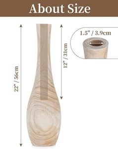 <b>Tall</b> Wooden <b>Table</b> Vase Round Decorative Flower Vessel Modern Beige Home Decor for Living Room Dining <b>Table</b> - Product Image 3