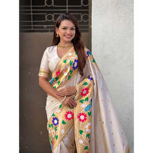 For Paithani Silk Zari Woven Saree with Big Border <b>Indian</b> & <b>Pakistani</b> <b>Clothing</b> Elite Weaves 650g - Product Image 5