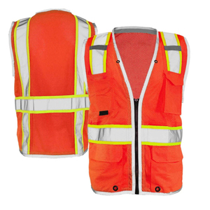 <b>Hi</b> <b>Vis</b> Reflective Safety Vest Unisex Polyester Workwear <b>Orange</b> with Pockets and Zipper Closure Durable Safety Vest for Men - Product Image 1