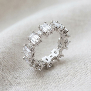 Bague de fiançailles et de mariage en or blanc 14 carats, tendance, entièrement sertie d'émeraudes et de diamants ronds, bijoux fins plaqués rhodium - Product Image 3