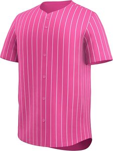 Maillot de baseball unisexe rose rayé à manches courtes, boutonné sur le devant, en polyester anti-humidité, coupe classique, pour toutes les saisons - Product Image 2