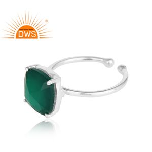 Hot Selling Fine Sterling Silver Natural Green Onyx Gemstone <b>Adjustable</b> <b>Ring</b> Custom Jewelry Manufacturer - Product Image 4