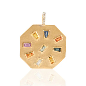 Antique Natural Multi Sapphire Charm <b>Pendant</b> in 18K <b>Solid</b> Yellow <b>Gold</b> - Product Image 2