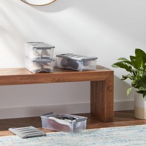 Set 10 5 Quart Clear/Grey Plastic Storage Bins <b>Boxes</b> <b>Secure</b> Latching Lids Stackable Organization for Efficient Space Management - Product Image 1